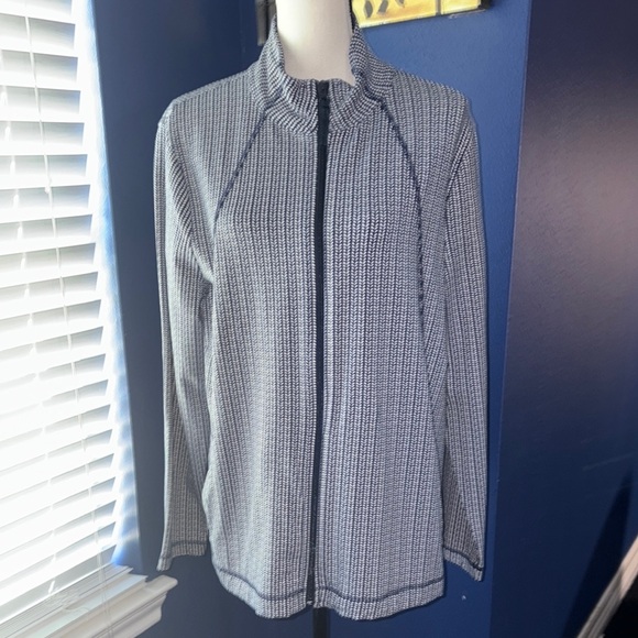 Talbots Jackets & Blazers - T by Talbots Navy & White Print Full Zip Jacket – Size XL – EUC